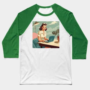 Laptop Pin-Up Girl Tech Maven Vintage Vixen Computing Baseball T-Shirt